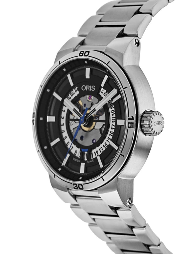 Oris TT1 Engine Date Skeleton Black Dial Silver Steel Strap Watch For Men - 0173377524124-0782408