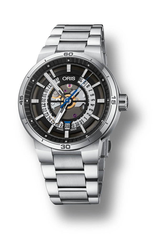 Oris TT1 Engine Date Skeleton Black Dial Silver Steel Strap Watch For Men - 0173377524124-0782408