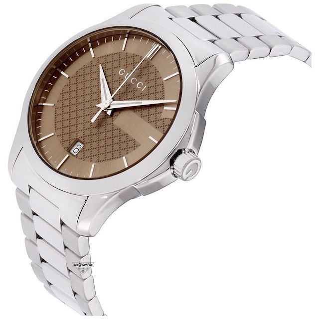 Gucci G Timeless Brown Dial Silver Steel Strap Watch For Men - YA126445 Watches Gucci   