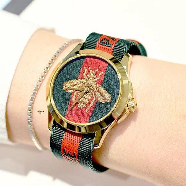 Gucci Le Marche des Merveilles Green & Red Dial Green & Red NATO Strap Unisex Watch - YA126487 Watches Gucci   