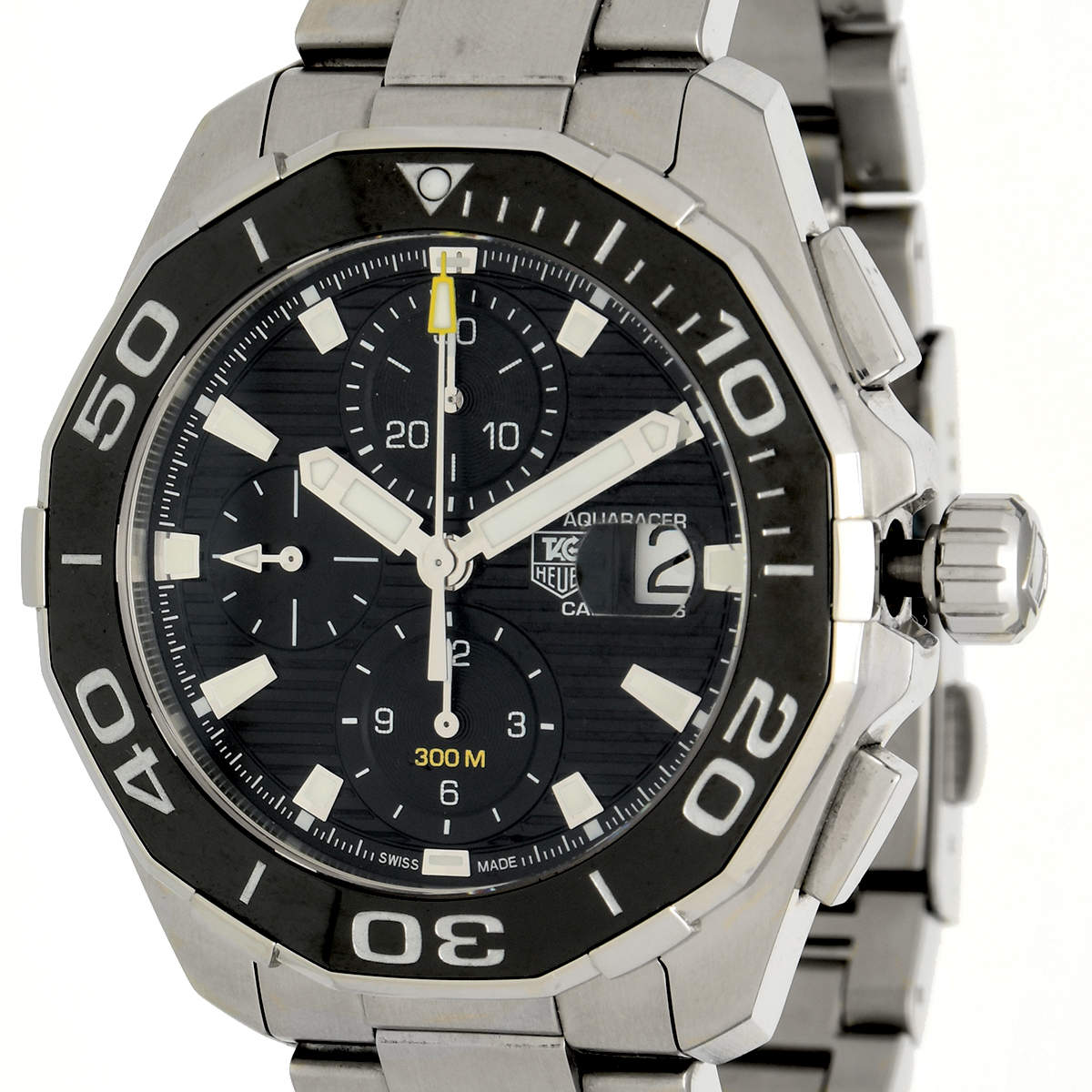 Tag Heuer Aquaracer Calibre 16 Day-Date Black Dial Silver Steel Strap Watch for Men - CAY211A.BA0927 Watches Tag Heuer   