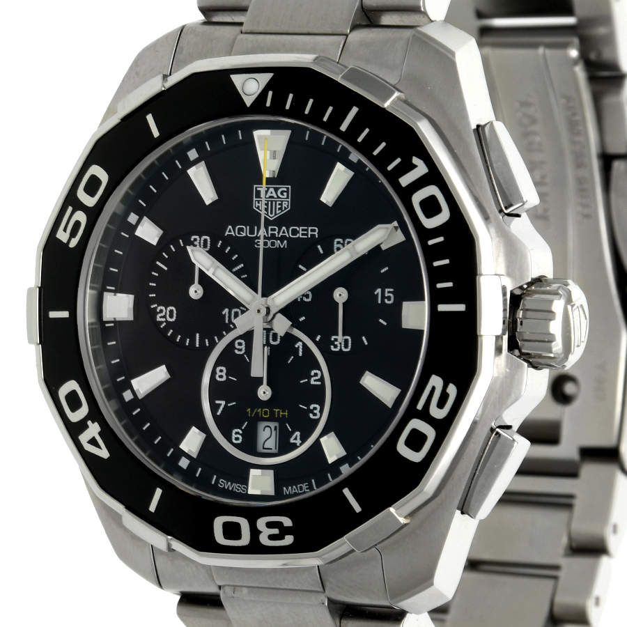 Tag Heuer Aquaracer Quartz Chronograph Black Dial Silver Steel Strap Watch for Men - CAY111A.BA0927 Watches Tag Heuer   