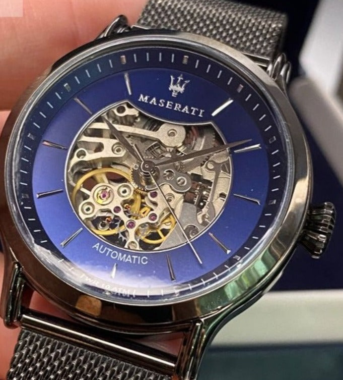 Maserati Epoca Automatic Skeleton Blue Dial Mesh Bracelet Watch For Men - R8823118002 Watches Maserati   