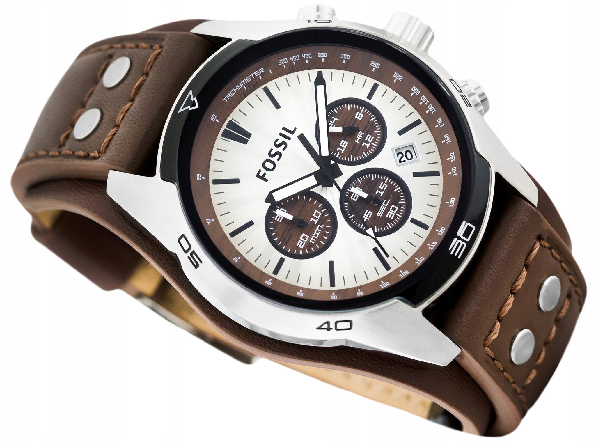 Fossil Coachman Chronograph Silver Dial Brown Leather Strap Watch for Men - CH2565 Watches Fossil   