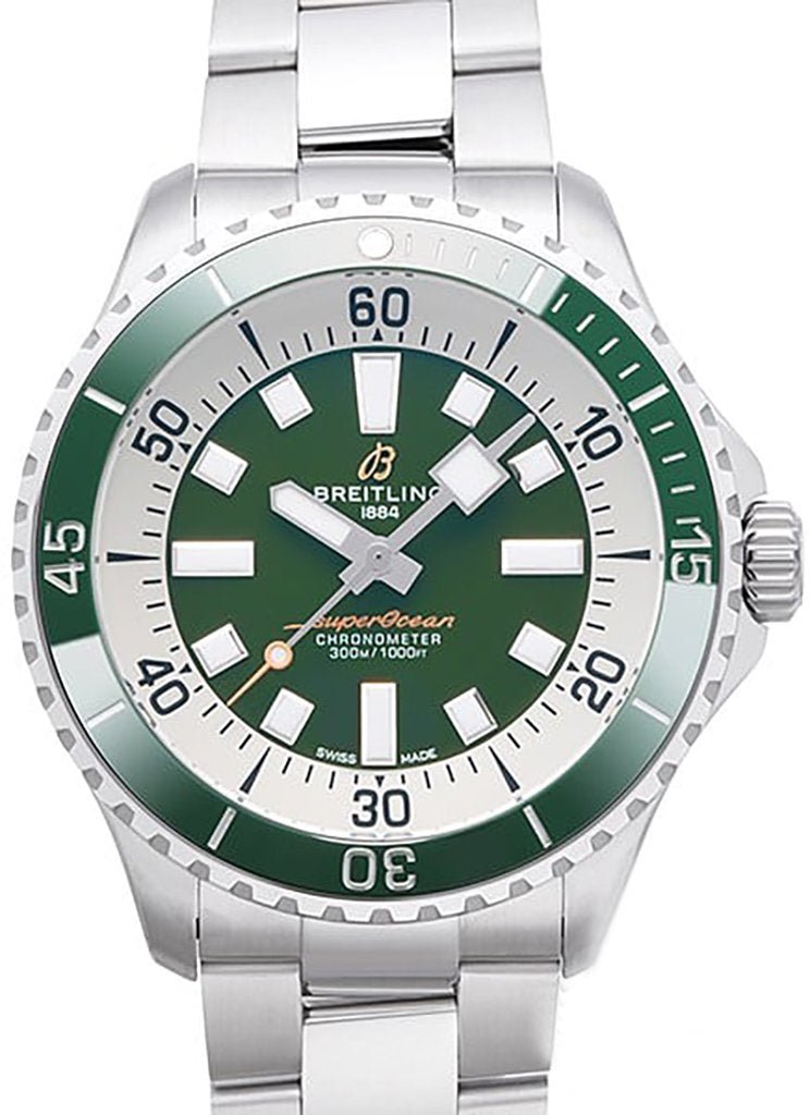 Breitling Superocean Automatic 44mm Navy Green Dial Green Rubber Strap Watch for Men - A17376A31L1A1 Watches Breitling   