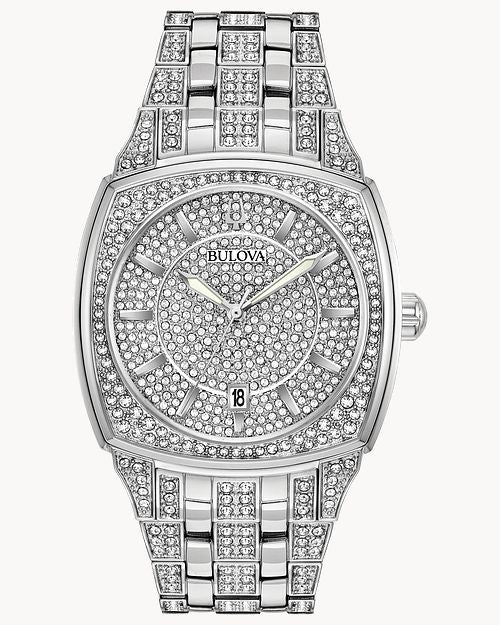 Bulova Phantom Swarovski Crystal Pave Silver Dial Silver Steel Strap Watch for Men - 98B296 Watches Bulova   