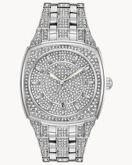 Bulova Phantom Swarovski Crystal Pave Silver Dial Silver Steel Strap Watch for Men - 98B296 Watches Bulova   