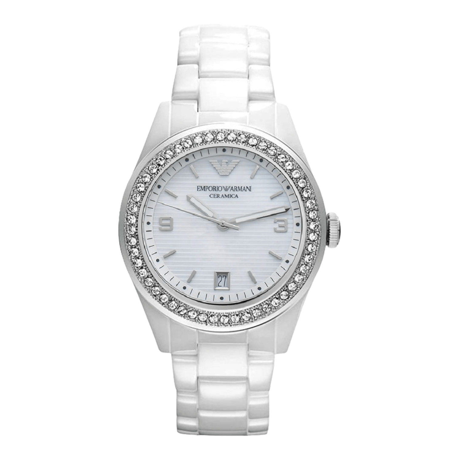 Emporio Armani Ceramica White Mother of Pearl Dial Stainless Steel Strap Watch For Women - AR1426 Watches Emporio Armani   