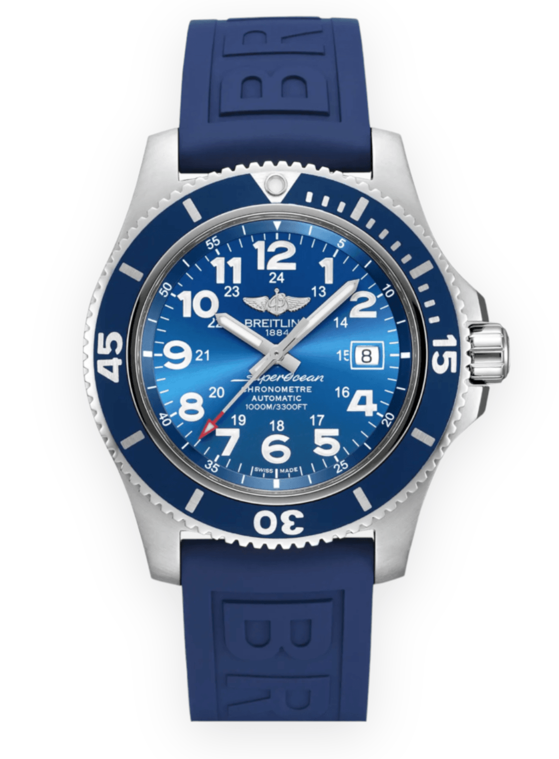 Breitling Superocean II 44mm Blue Dial Blue Rubber Strap Watch for Men - A17392D8/C910/158S/A20SS.1 Watches Breitling   