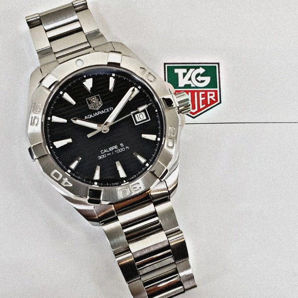 Tag Heuer Aquaracer Automatic 41mm Black Dial Silver Steel Strap Watch for Men - WAY2110.BA0928 Watches Tag Heuer   