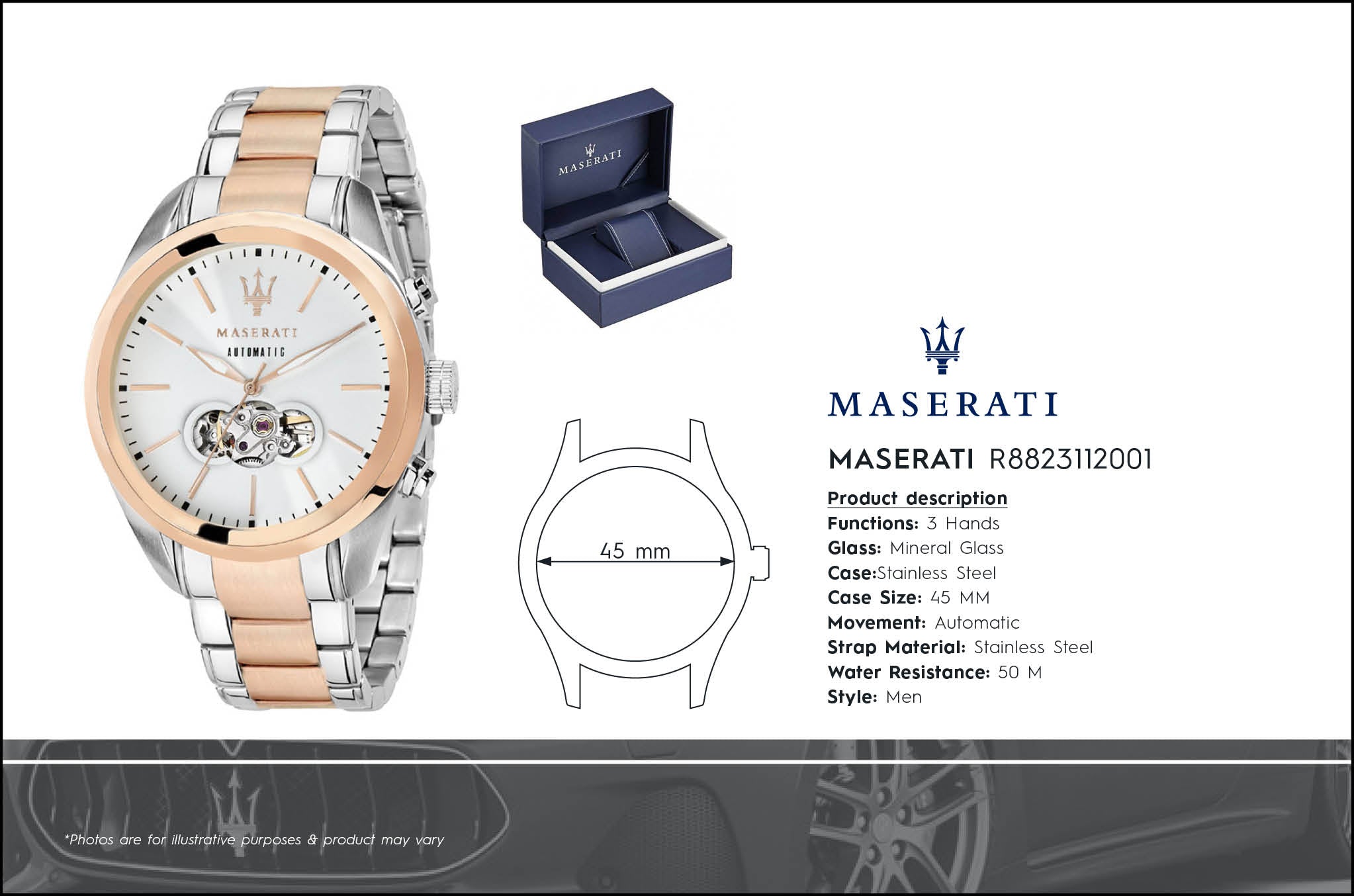 Maserati Traguardo Automatic Silver Open Heart Dial Watch For Men - R8823112001 Watches Maserati   