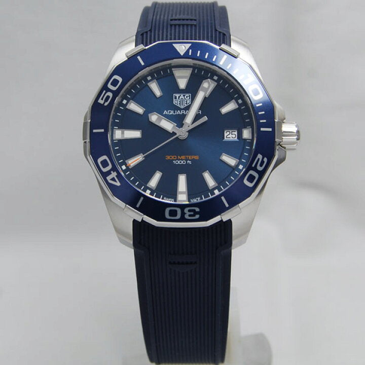 Tag Heuer Aquaracer 41mm Blue Dial Blue Rubber Strap Watch for Men - WAY111C.FT6155 Watches Tag Heuer   