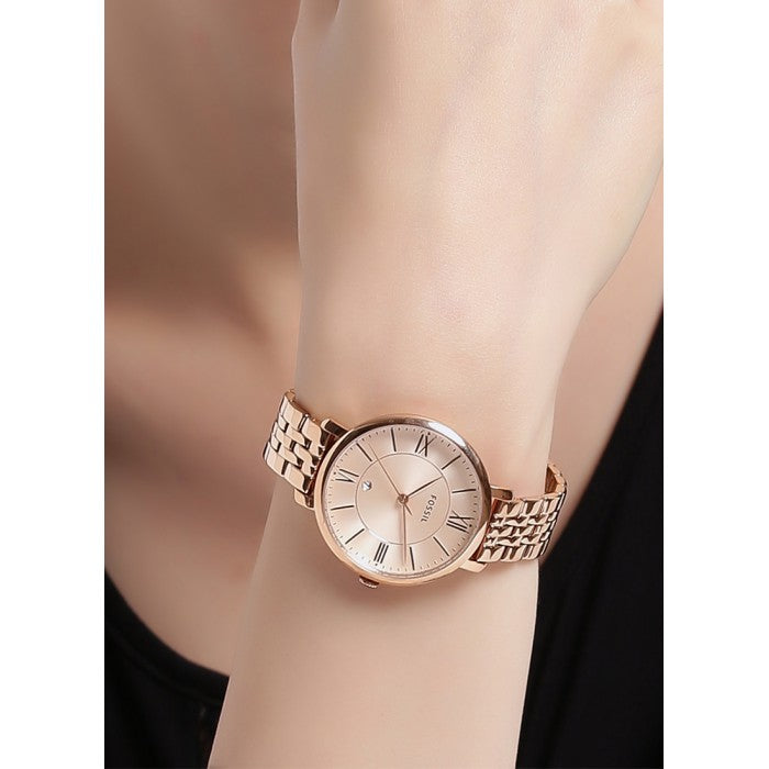 Fossil Jacqueline Rose Gold Dial Rose Gold Steel Strap Watch for Women - ES3435 Watches Fossil   