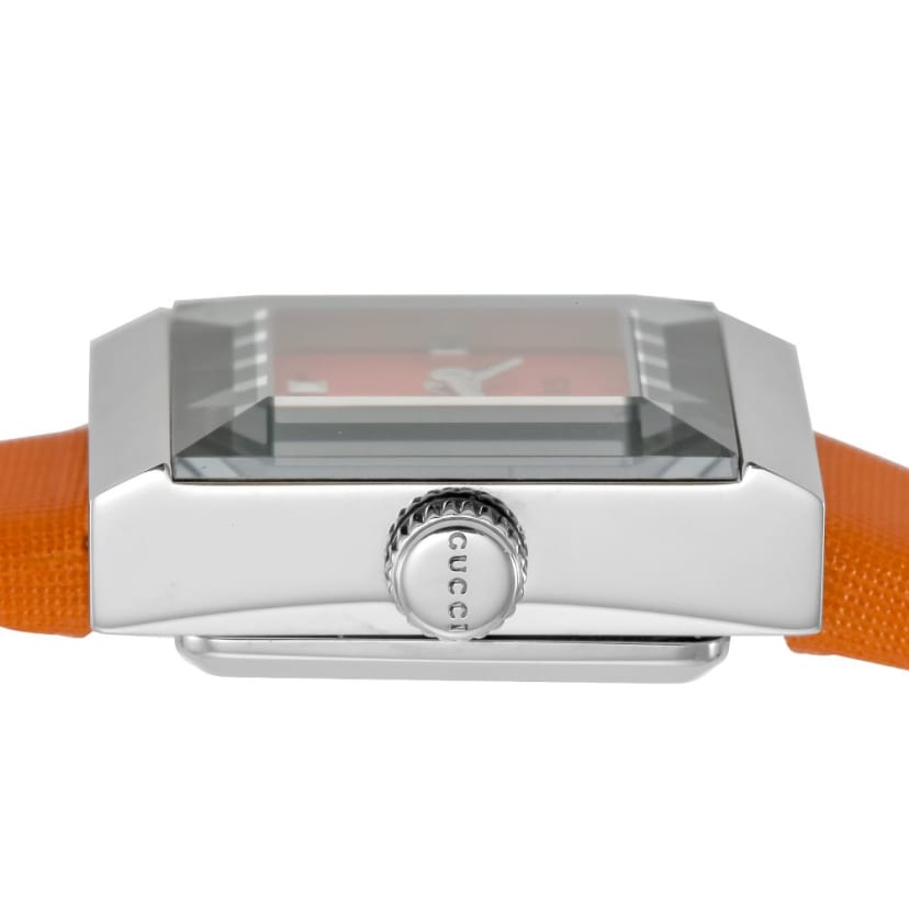 Gucci G-Frame Square Mother of Pearl Orange Dial Orange Leather Strap Watch For Women - YA128532 Watches Gucci   