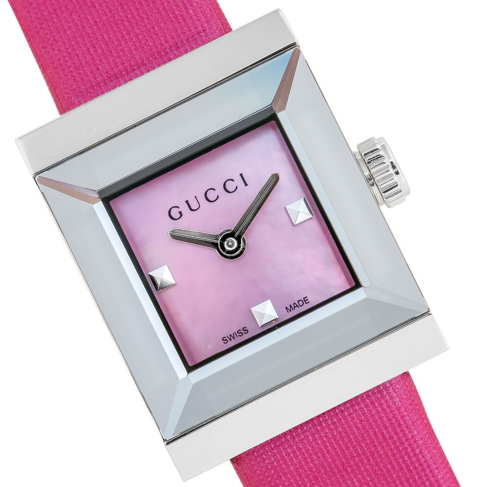 Gucci G-Frame Square Fuchsia Mother of Pearl Dial Fuchsia Leather Strap Watch For Women - YA128533 Watches Gucci   