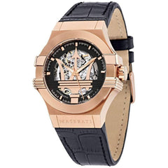 Maserati Potenza Automatic Rose Gold Dial Black Leather Strap Watch For Men - R8821108002 Watches Maserati   