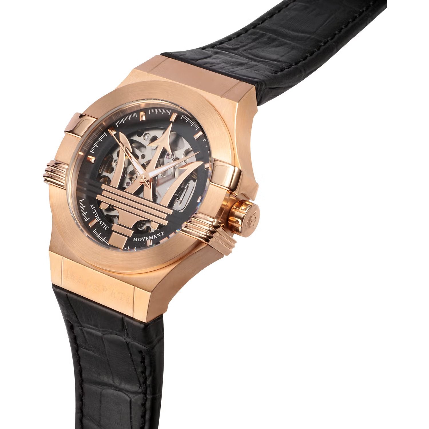 Maserati Potenza Automatic Rose Gold Dial Black Leather Strap Watch For Men - R8821108002 Watches Maserati   