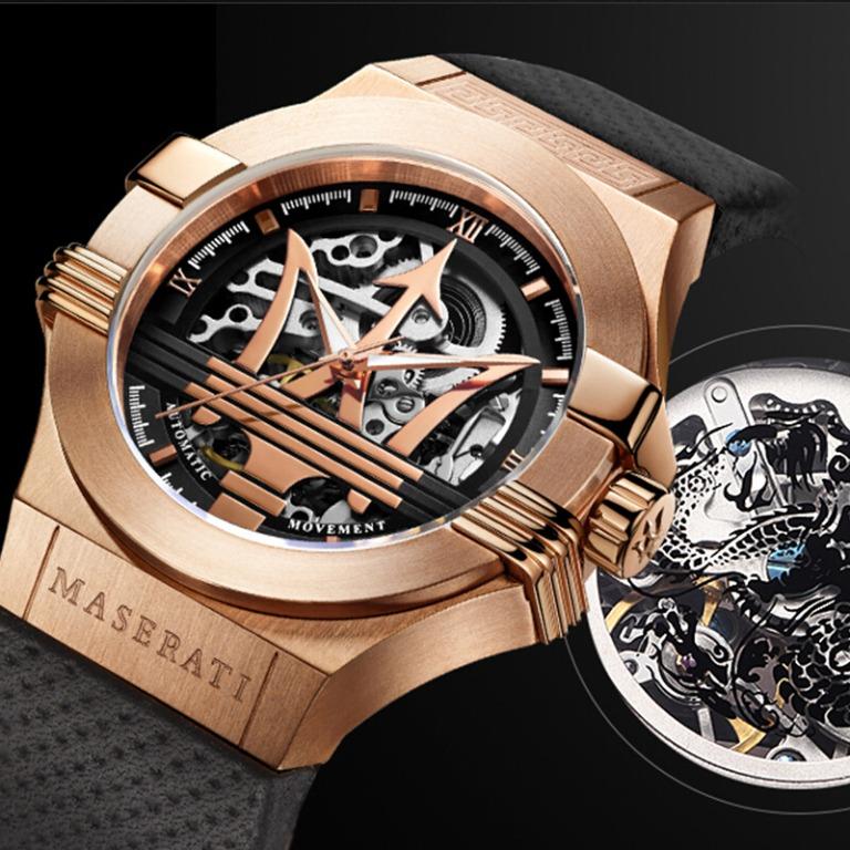 Maserati Potenza Automatic Skeleton Limited Edition Dial Black Strap Watch For Men - R8821108025 Watches Maserati   