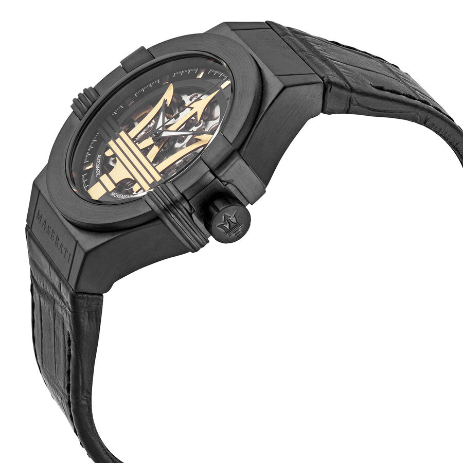 Maserati Potenza Skeleton Limited Edition Black Dial Black Leather Strap Watch For Men - R8821108027 Watches Maserati   