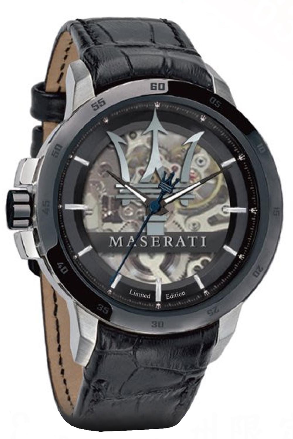 Maserati Potenza Automatic Black Dial Black Leather Strap Stainless Steel Watch For Men - R8821119006 Watches Maserati   