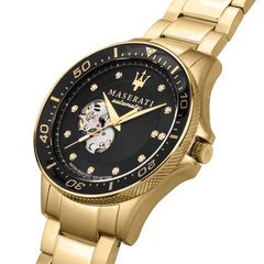 Maserati SFIDA Black Dial Yellow Gold Toned Stainless Steel Watch For Men - R8823140003 Watches Maserati   