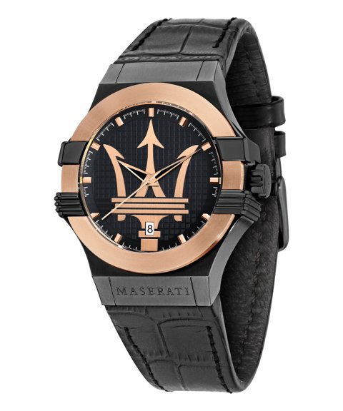 Maserati Potenza Quartz Black Dial Black Leather Strap Watch For Men - R8851108032 Watches Maserati   