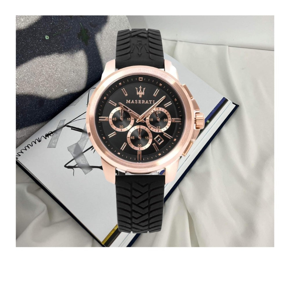 Maserati Successo 44mm Black Rose Gold Dial Black Rubber Strap Watch For Men - R8871621012 Watches Maserati   