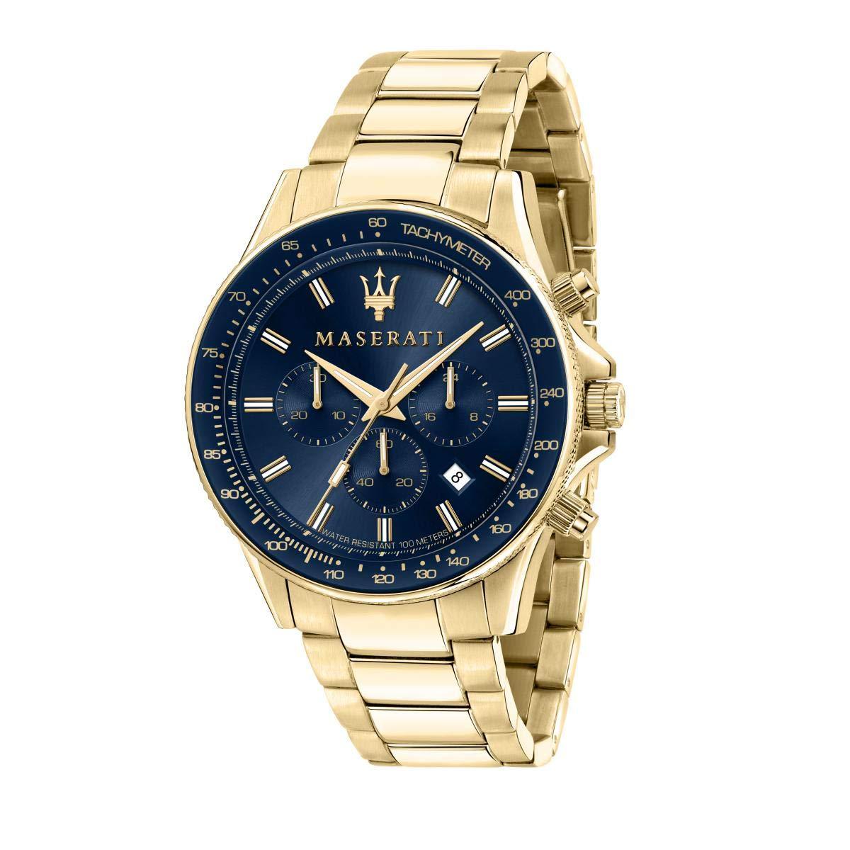 Maserati SFIDA Analog Blue Dial Gold Stainless Steel Watch For Men - R8873640008 Watches Maserati   