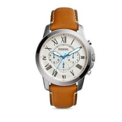 Fossil Grant Chronograph White Dial Brown Leather Strap Watch for Men - FS5060 Watches Fossil   