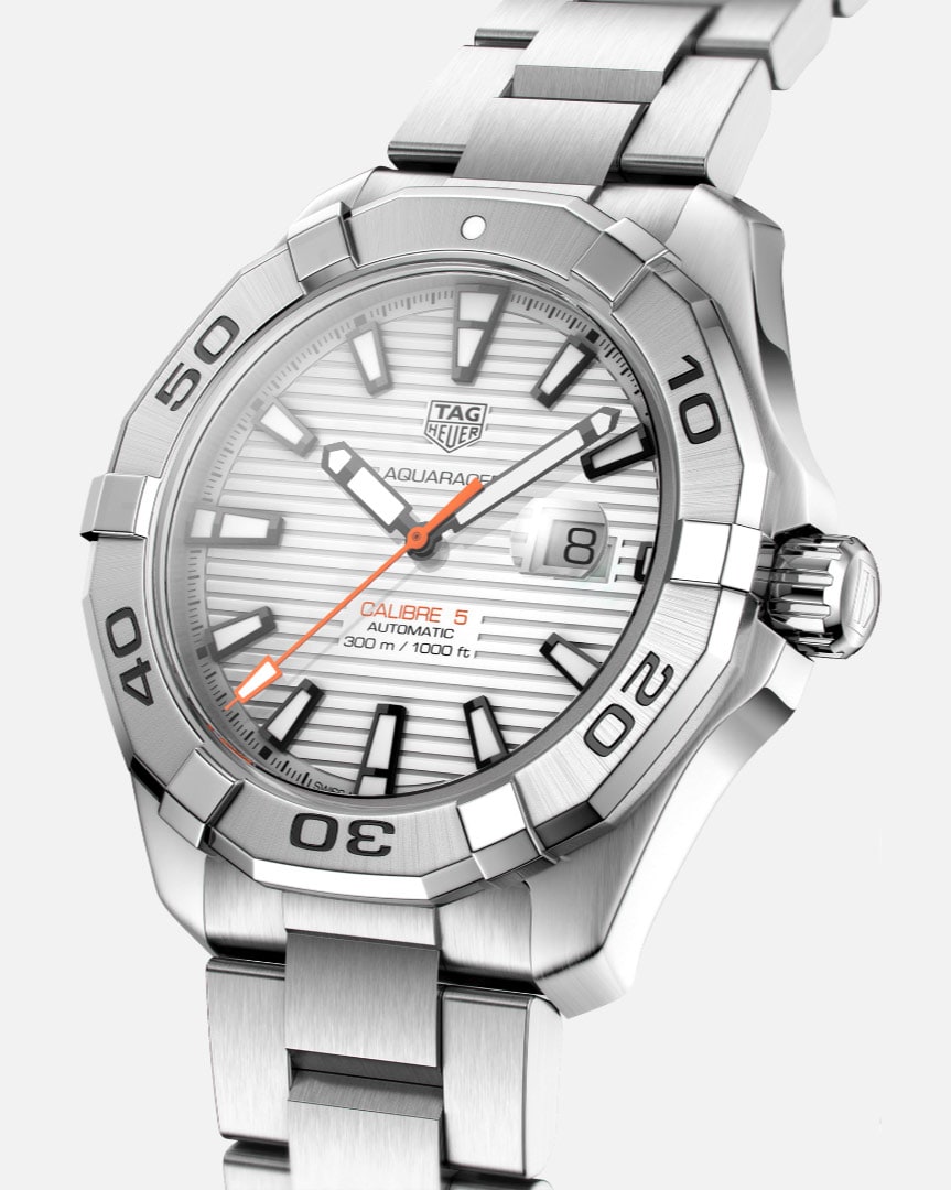 Tag Heuer Aquaracer Calibre 5 Automatic White Dial Silver Steel Strap Watch for Men - WAY2013.BA0927 Watches Tag Heuer   