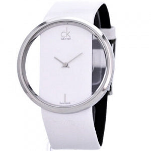 Calvin Klein Glam Transparent Dial White Leather Strap Watch for Women - K9423101 Watches Calvin Klein   