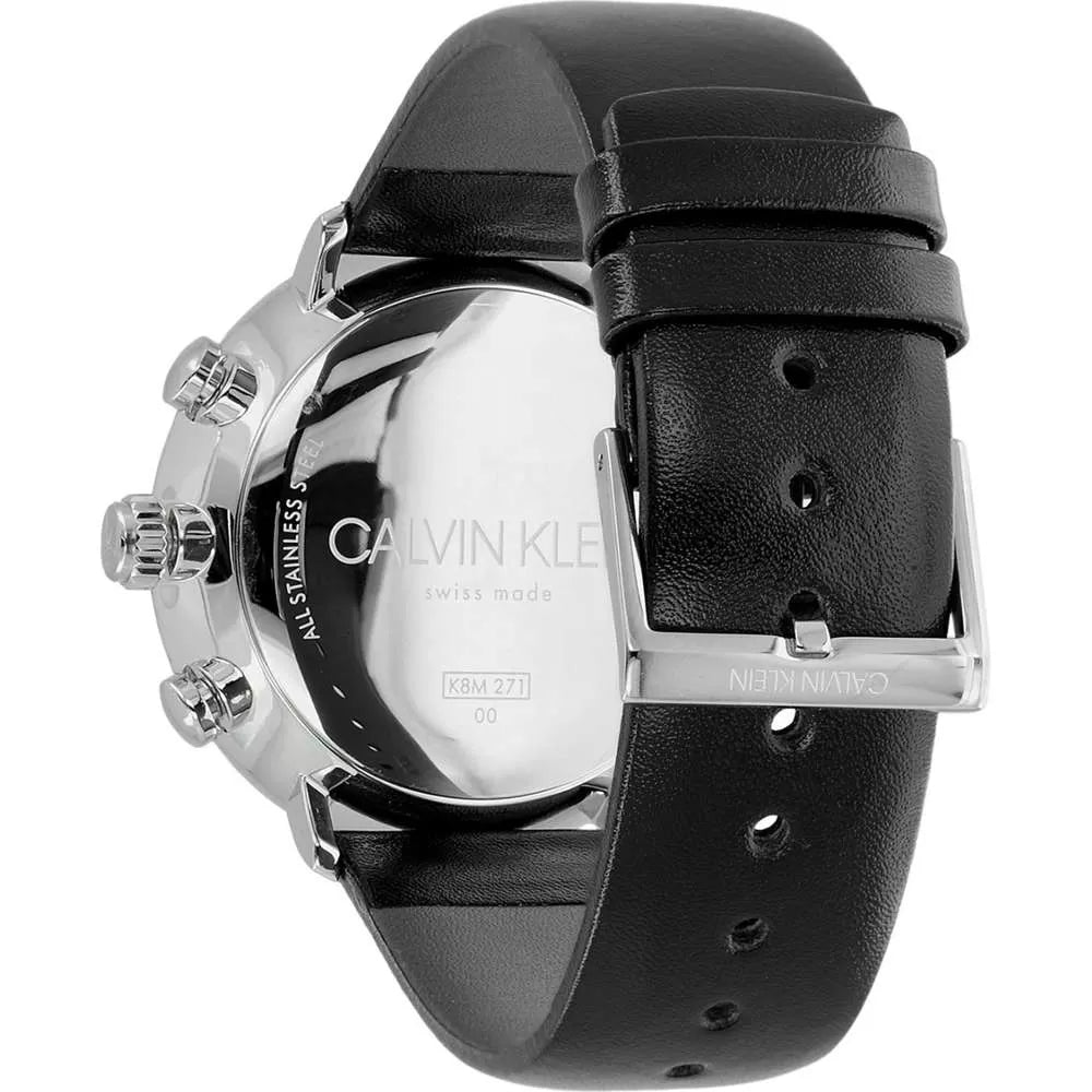 Calvin Klein High Noon Chronograph Blue Dial Black Leather Strap Watch for Men - K8M271CN Watches Calvin Klein   