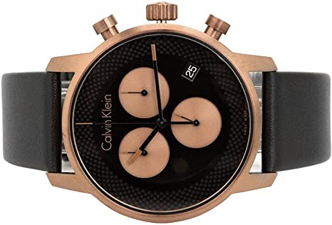 Calvin Klein City Chronograph Black Dial Black Leather Strap Watch for Men - K2G17TC1 Watches Calvin Klein   