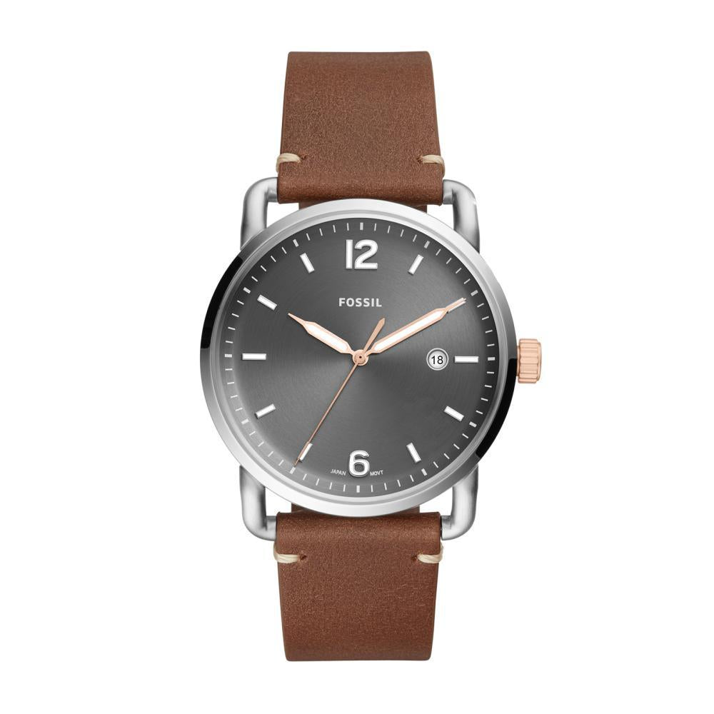 Fossil Commuter Grey Dial Brown Leather Strap Watch for Men - FS5417 Watches Fossil   