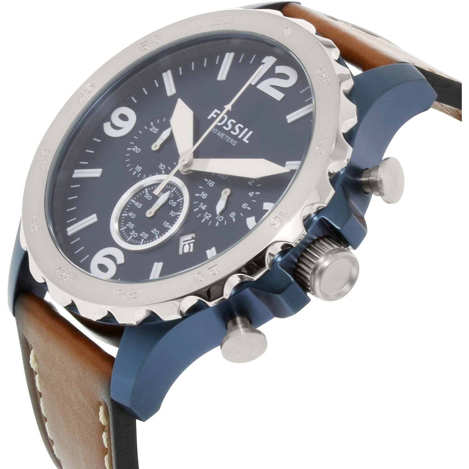 Fossil Nate Chronograph Navy Blue Dial Brown Leather Strap Watch for Men - JR1504 Watches Fossil   