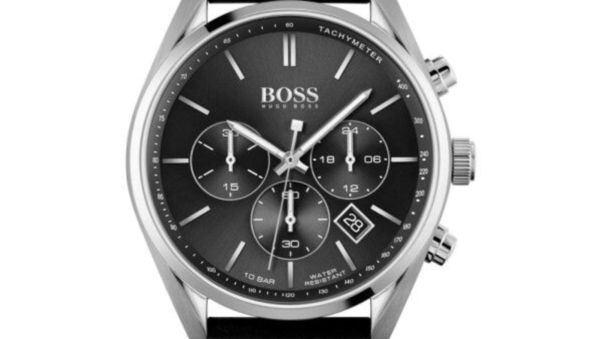 Hugo Boss Champion Black Dial Black Leather Strap Watch for Men - 1513816 Watches Hugo Boss   