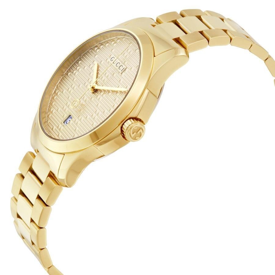 Gucci G Timeless Gold Dial Gold Steel Strap Watch For Women - YA126553 Watches Gucci   