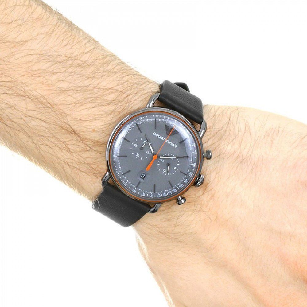 Emporio Armani Aviator Grey Dial Grey Leather Strap Watch For Men - AR11168 Watches Emporio Armani   