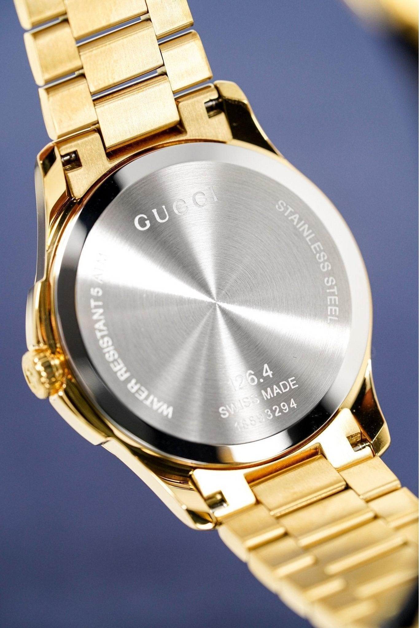 Gucci G Timeless Gold Dial Gold Steel Strap Watch For Women - YA126553 Watches Gucci   