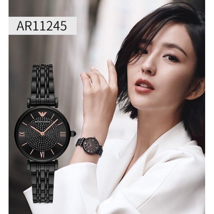 Emporio Armani Gianni T Bar All Black Diamond Dial Watch For Women - AR11245 Watches Emporio Armani   