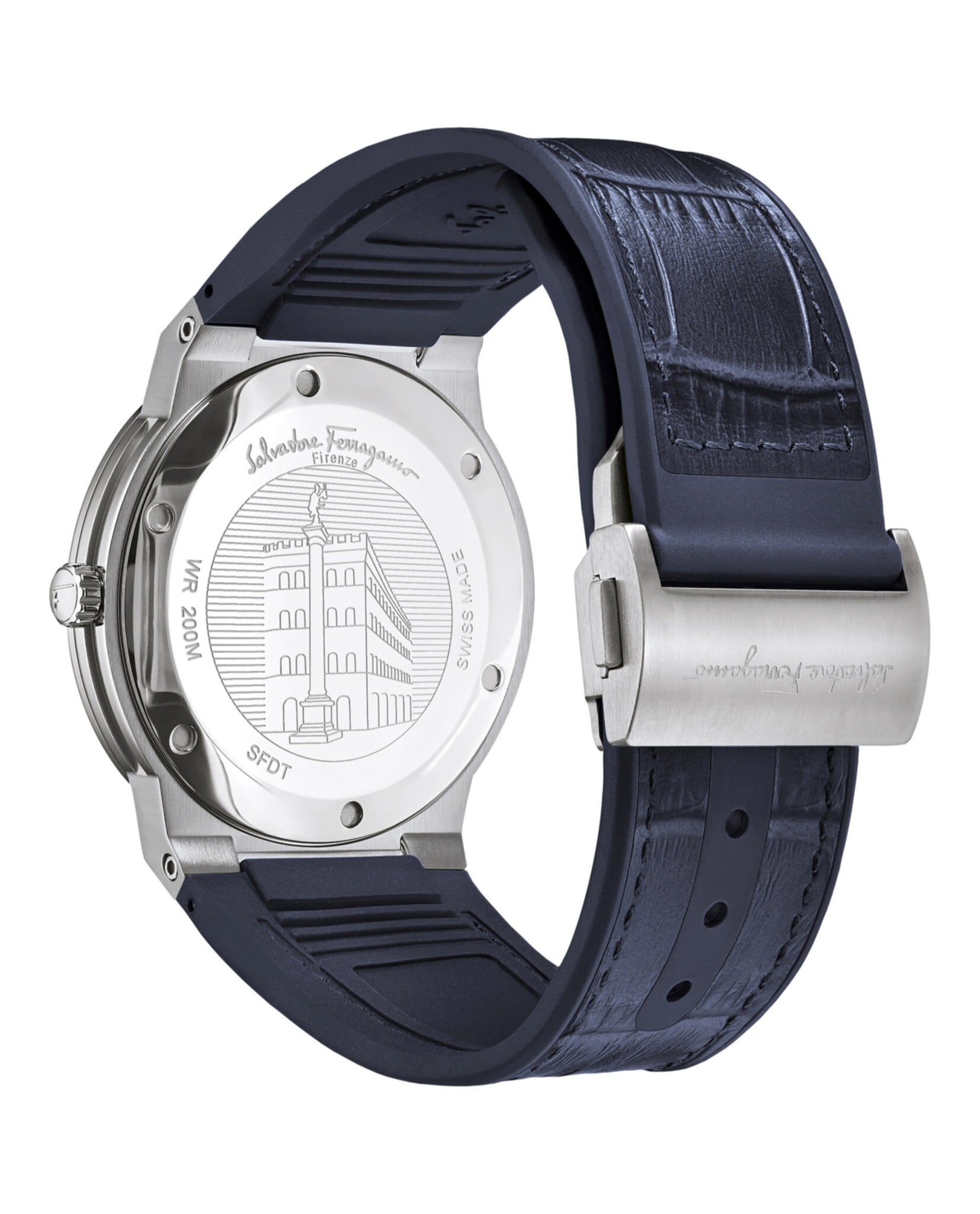 Salvatore Ferragamo F-80 Classic Blue Dial Blue Leather Strap Watch for Men - SFDT00319 Watches Salvatore Ferragamo   