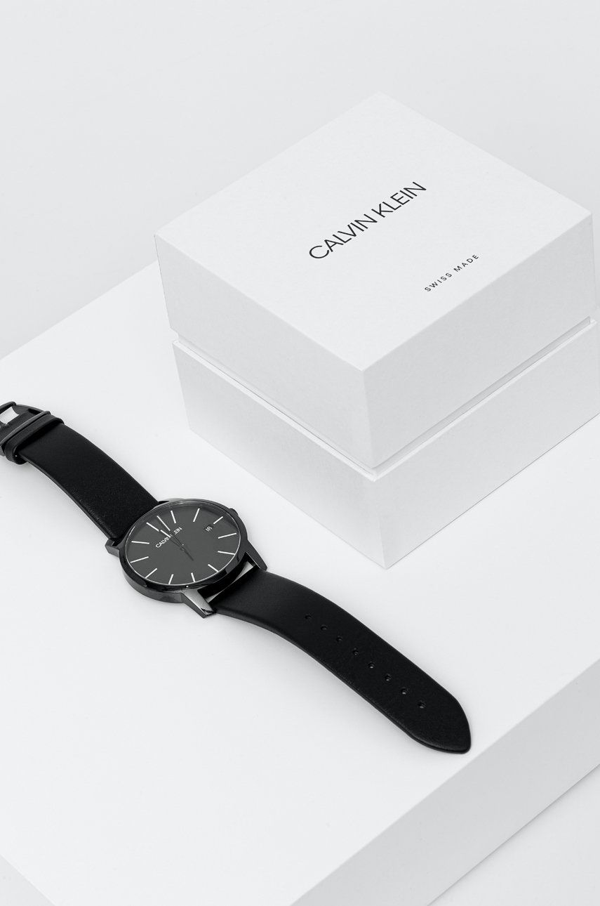 Calvin Klein City Quartz Black Dial Black Leather Strap Watch for Men - K2G2G4CX Watches Calvin Klein   