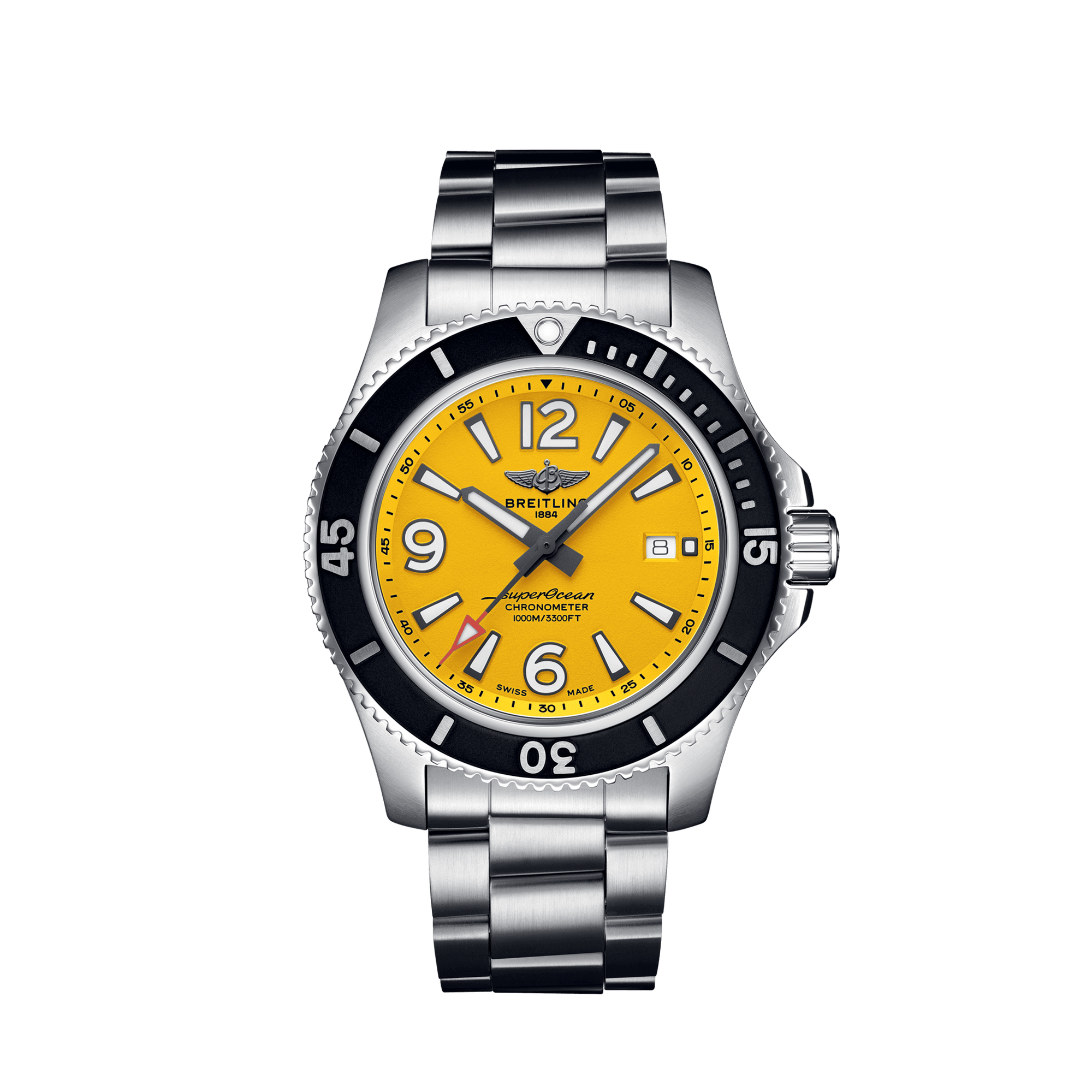 Breitling Superocean Automatic 44mm Yellow Dial Silver Steel Strap Watch for Men - A17375211/1A1 Watches Breitling   