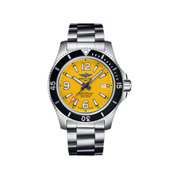 Breitling Superocean Automatic 44mm Yellow Dial Silver Steel Strap Watch for Men - A17375211/1A1 Watches Breitling   