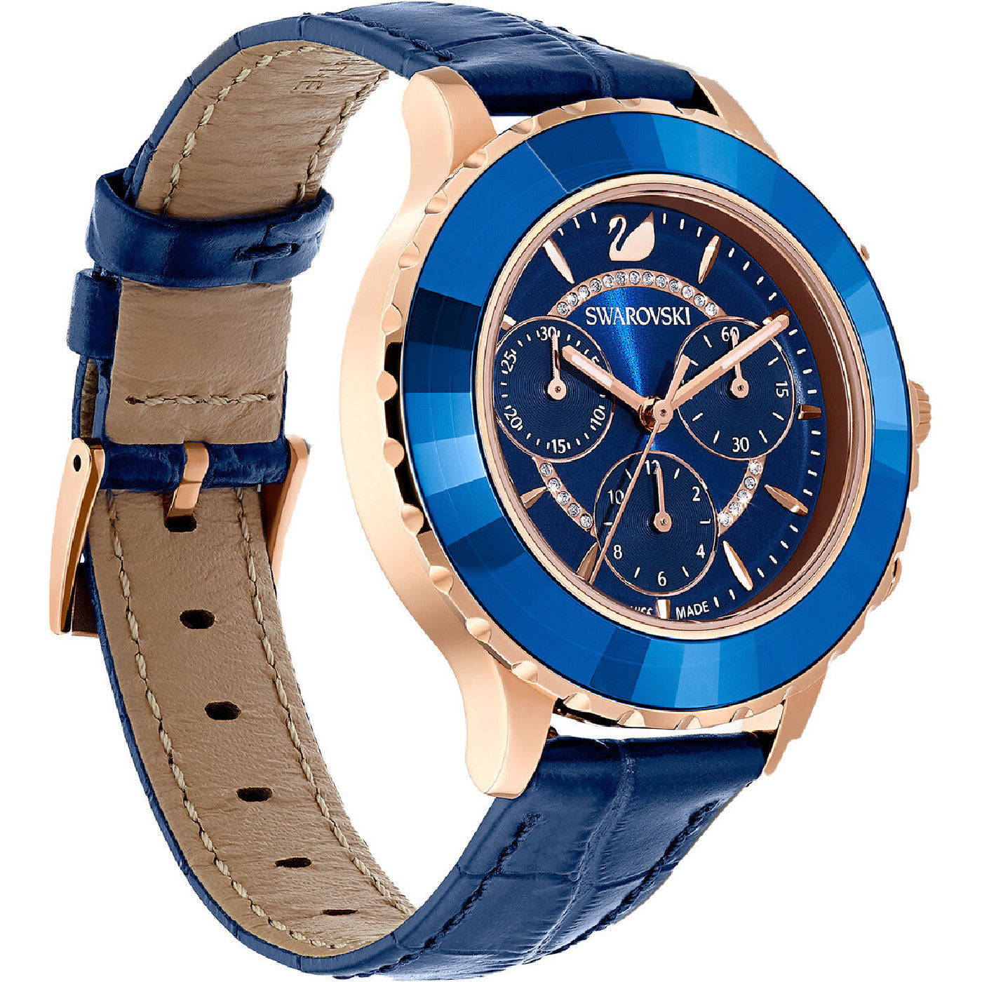 Swarovski Octea Lux Chrono Blue Dial Blue Leather Strap Watch for Women - 5563480 Watches Swarovski   