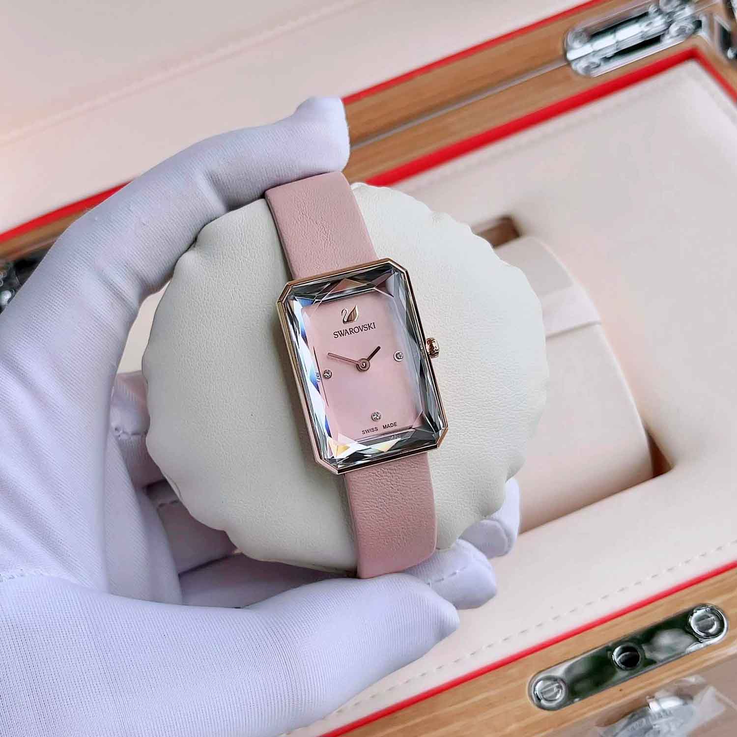 Swarovski Uptown Pink Dial Pink Leather Strap Watch for Women - 5547719 Watches Swarovski   