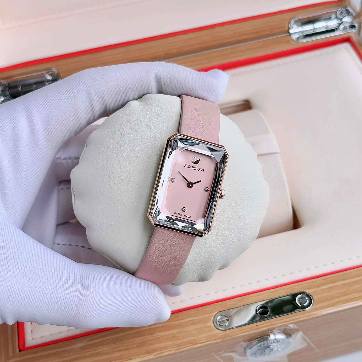 Swarovski Uptown Pink Dial Pink Leather Strap Watch for Women - 5547719 Watches Swarovski   