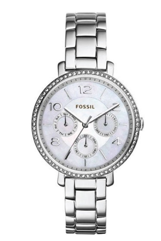 Fossil Jacqueline Multi-Function Mother of Pearl Dial Silver Steel Strap Watch for Women - ES3755 Watches Fossil   