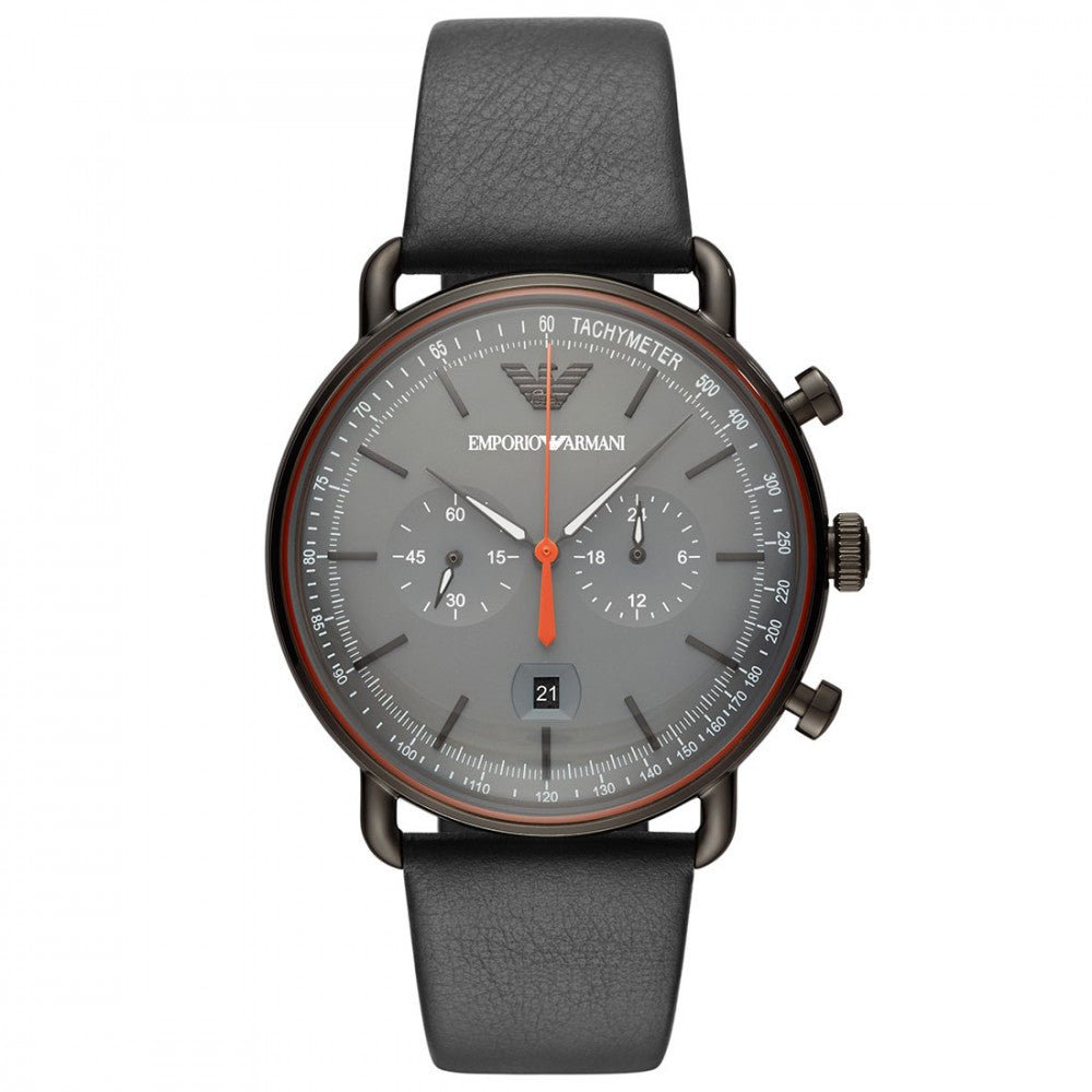 Emporio Armani Aviator Grey Dial Grey Leather Strap Watch For Men - AR11168 Watches Emporio Armani   