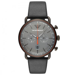 Emporio Armani Aviator Grey Dial Grey Leather Strap Watch For Men - AR11168 Watches Emporio Armani   